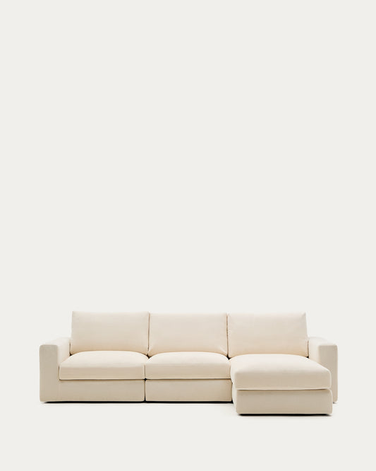 Alea ecru chenille 4-seater modular sofa with right chaise longue and removable cover 310cm