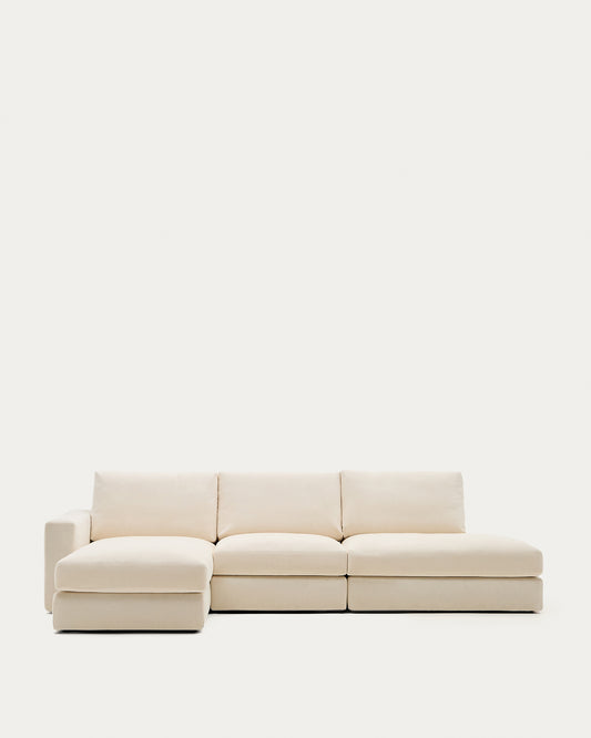 Alea ecru chenille 5-seater modular sofa with left chaise longue and removable cover 340cm