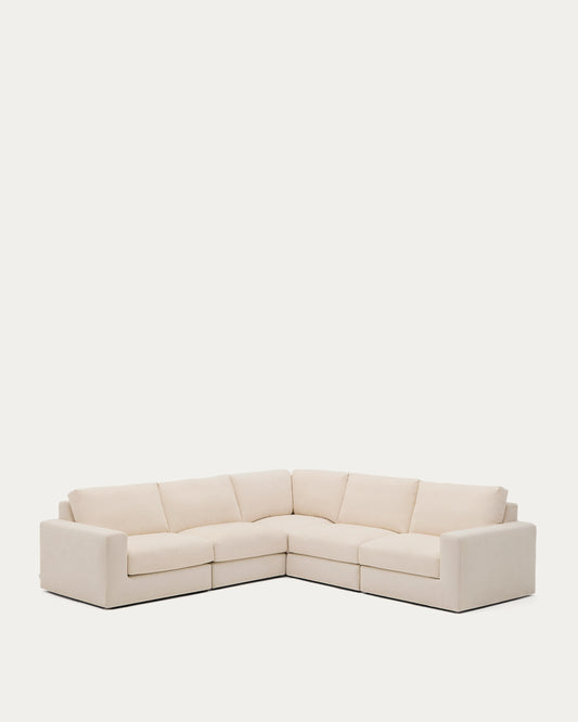 Alea 5-seater modular corner sofa with removable cover in ecru chenille 310 x 310cm