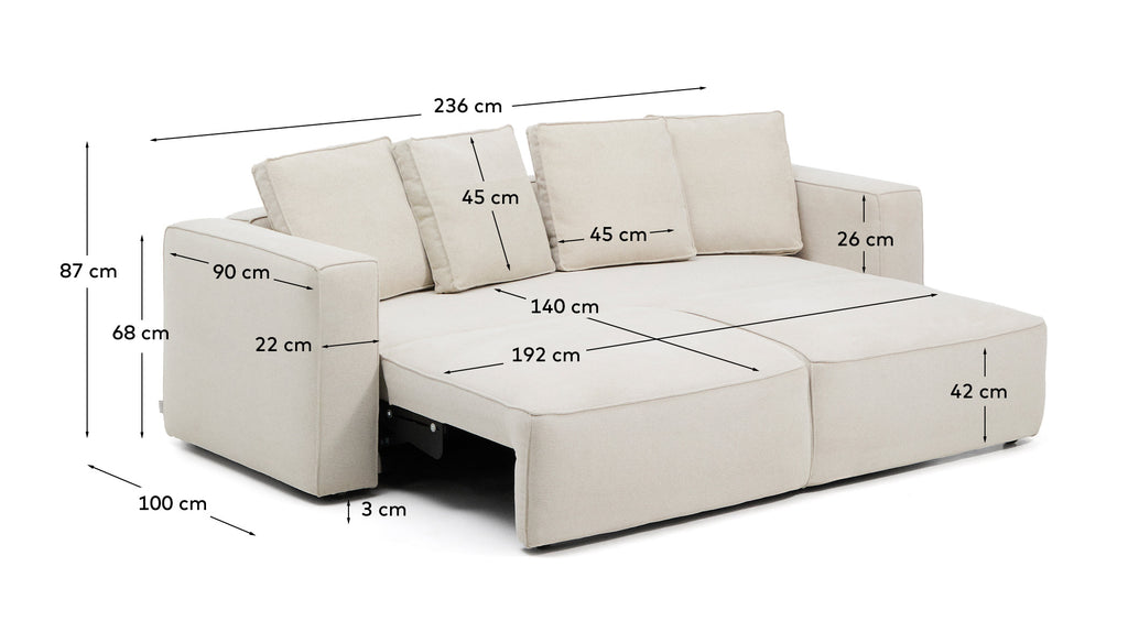 Marela beige chenille 3-seater sofa bed 236cm FSC Mix Credit