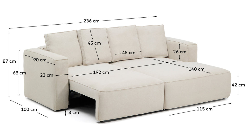 Marela beige chenille 3-seater sofa bed with right chaise longue 236cm FSC Mix Credit