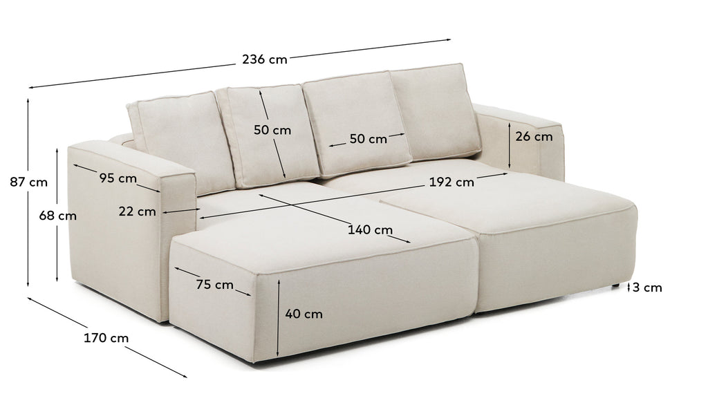 Marela beige chenille 3-seater sofa bed with left chaise longue 236cm FSC Mix Credit