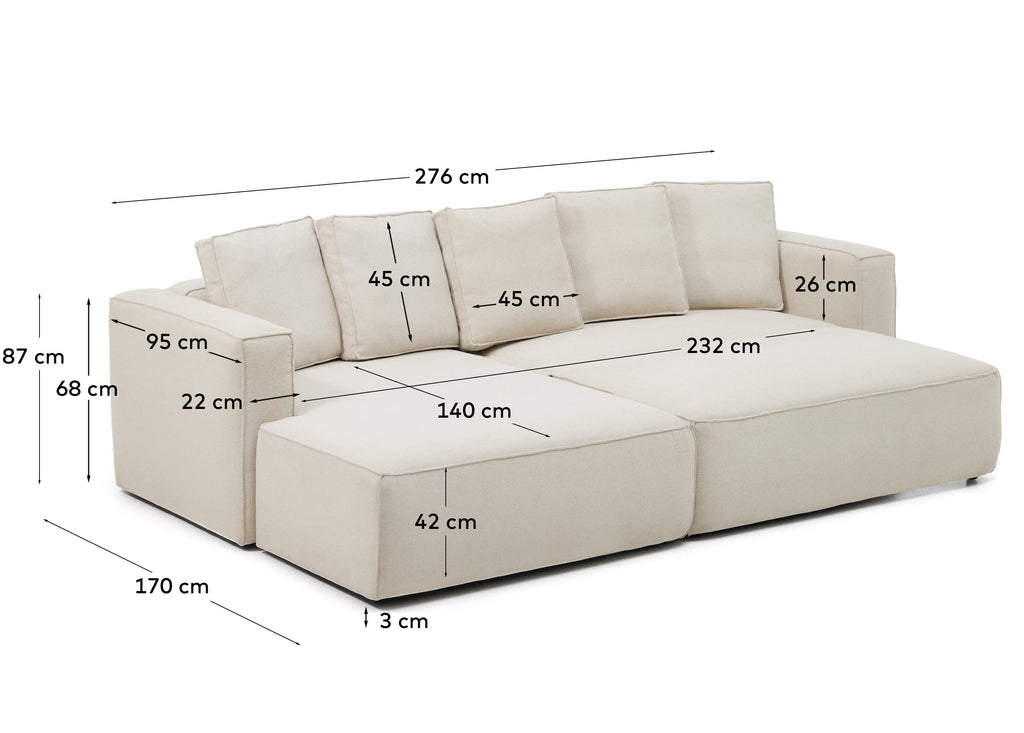 Marela beige chenille 3-seater sofa bed with left chaise longue 276cm FSC Mix Credit