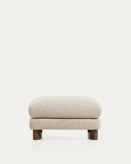 Vera beige footrest with walnut-finish solid ash wood legs 80 x 80 cm FSC Mix Credit