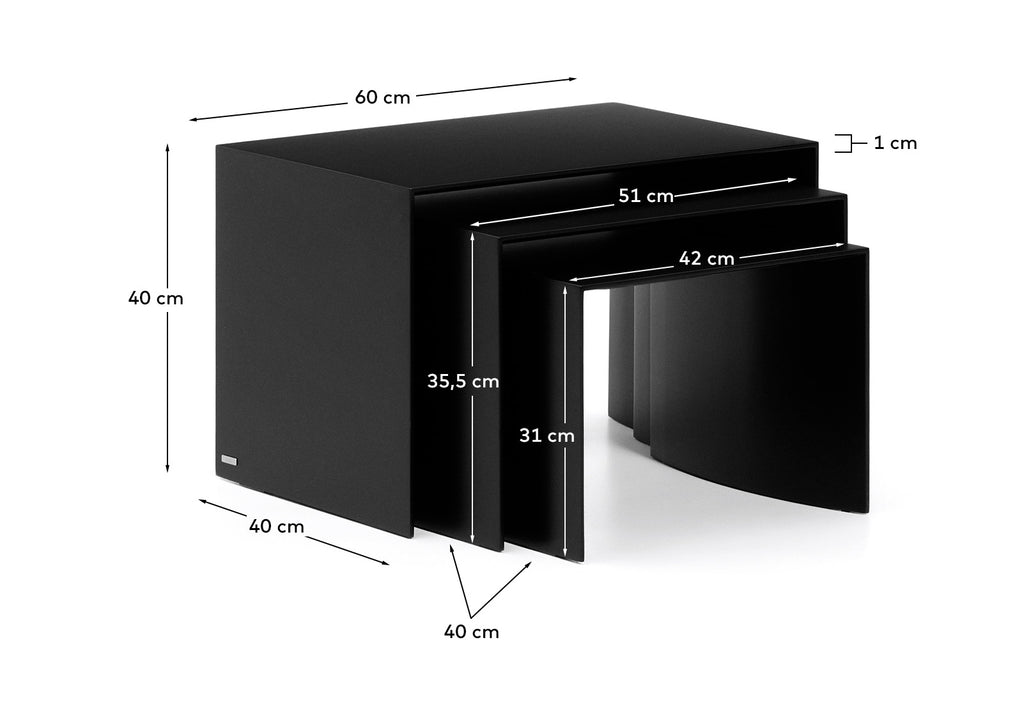Litto set of 3 black, lacquered MDF nesting tables 60 x 40 / 51 x 36 / 42 x 31 cm