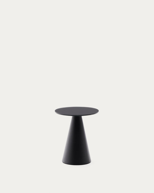 Wilshire side table with frosted tempered glass and steel with matt black painted finish Ø35cm