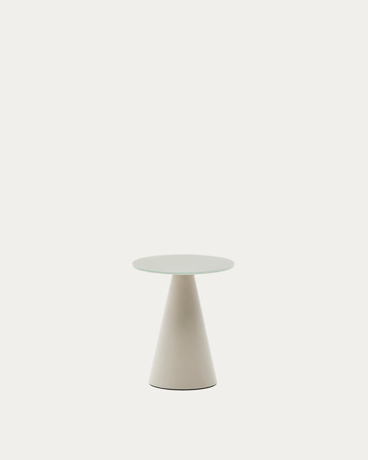 Wilshire side table with frosted tempered glass and steel with matt grey painted finish Ø35cm