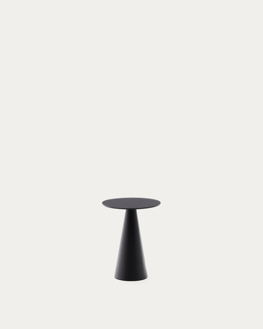 Wilshire side table with frosted tempered glass and steel with matt black painted finish Ø30cm