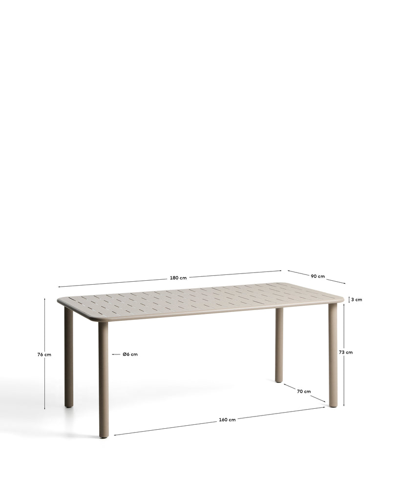 Brai outdoor table in taupe galvanised steel 180 x 90cm