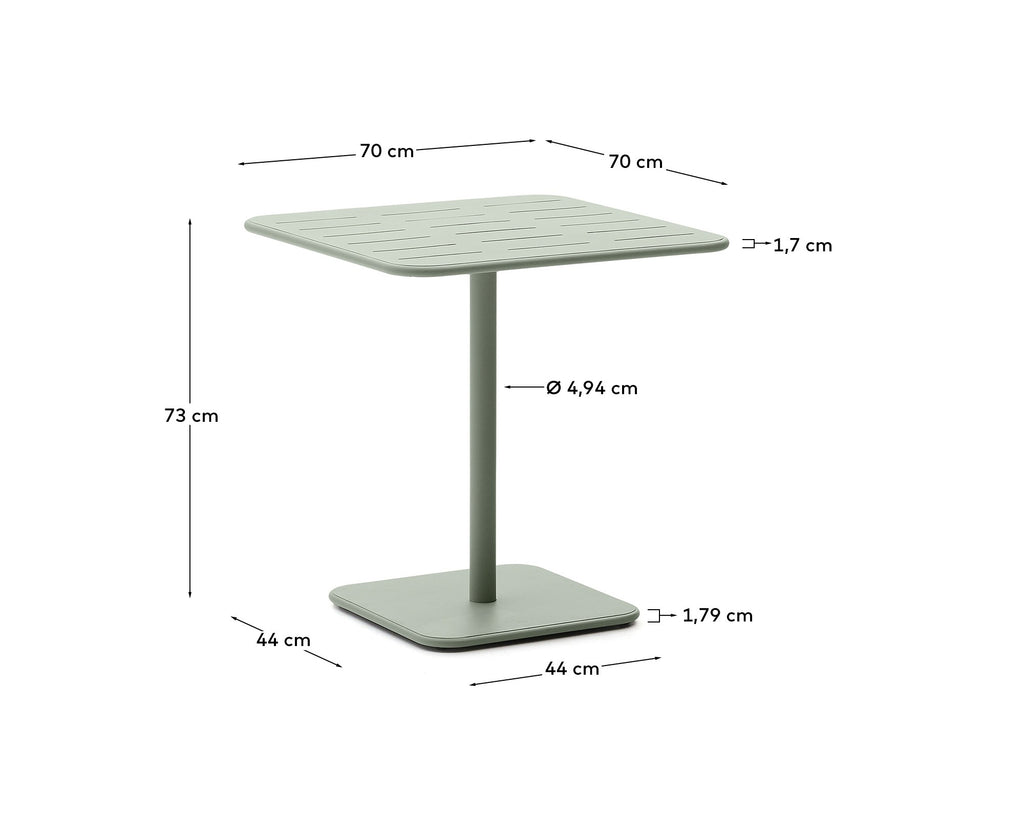 Brai outdoor table in turquoise galvanised steel 70 x 70cm