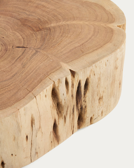 Nuvine coffee table in solid acacia wood with bleached finish with wheels Ø65cm