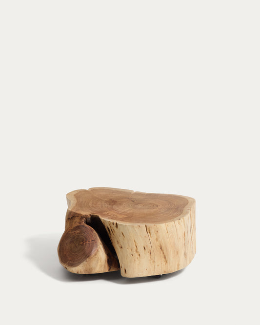 Nuvine coffee table in solid acacia wood with bleached finish with wheels Ø65cm