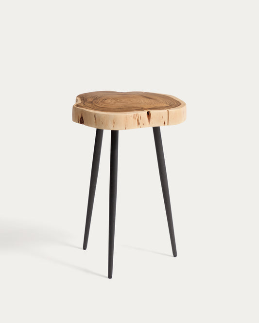 Tanive side table in solid acacia wood with bleached finish and black steel legs Ø35cm