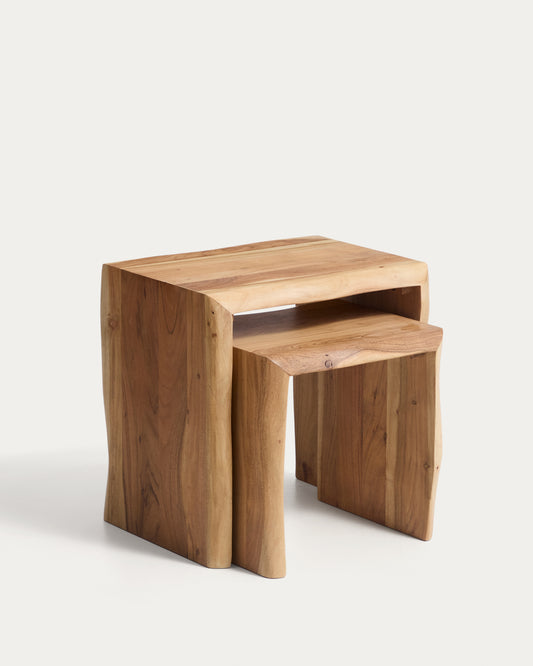 Lomiri set of 2 nesting side tables in solid acacia wood with bleached finish 50 x 42cm/34 x 42cm