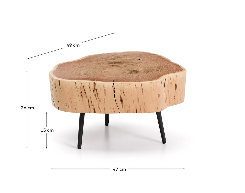 Tavine coffee table in solid acacia wood with bleached finish and black steel legs Ø49cm