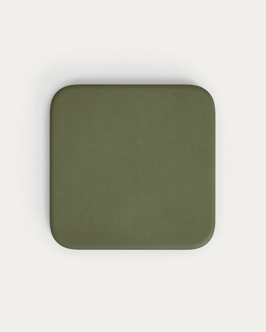Esilda outdoor table with green cement top 70x70cm and green steel base Ø42x45cm