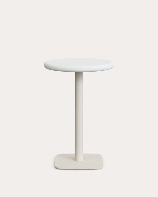 Dina outdoor tall round table with white cement top Ø70cm and white steel base 48x48x96cm