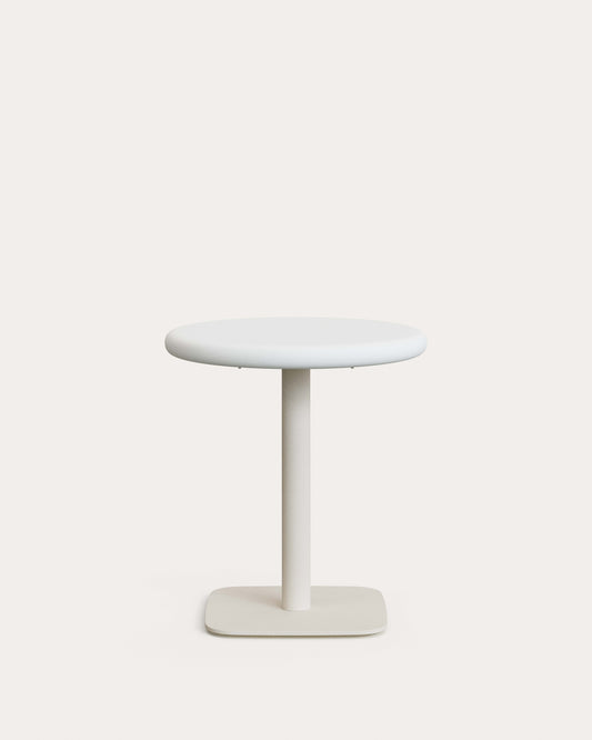 Dina outdoor round table with white cement top Ø70cm and white steel base 48x48x72cm