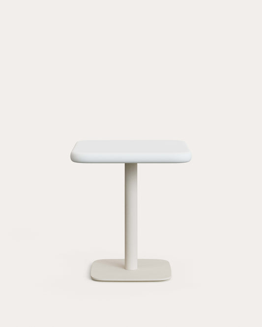 Dina outdoor table with white cement top 70x70cm and white steel base 48x48x72cm