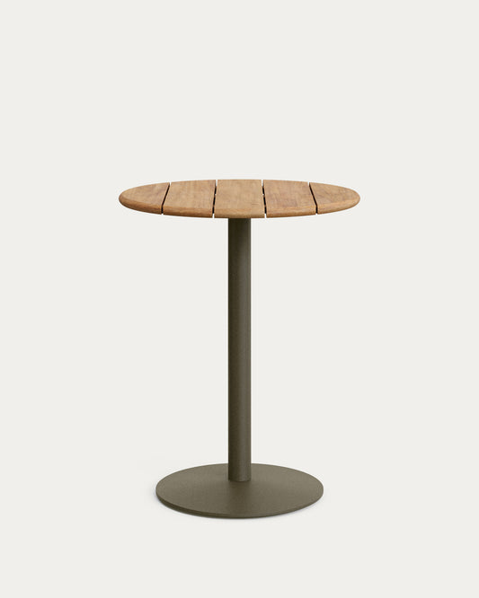 Esilda outdoor tall round table with FSC 100% acacia top Ø80cm and green steel base Ø55x96cm