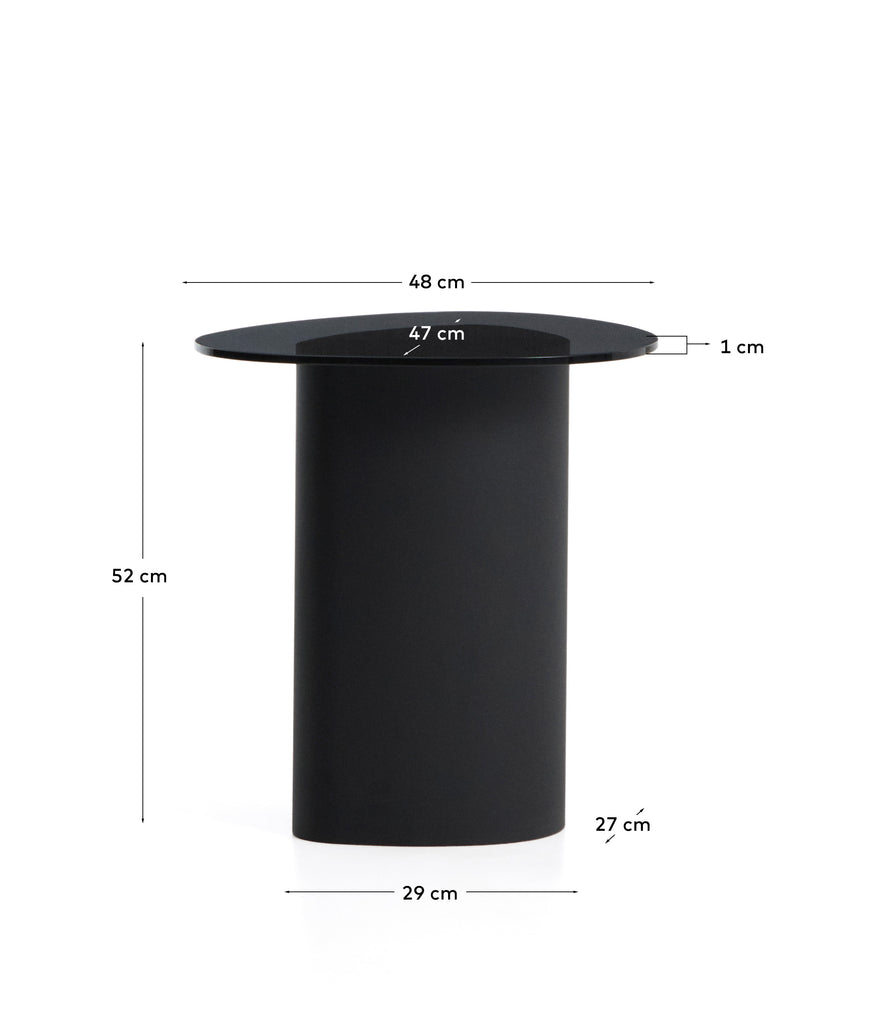 Olir side table in tempered glass and black steel 48 x 46,8 cm