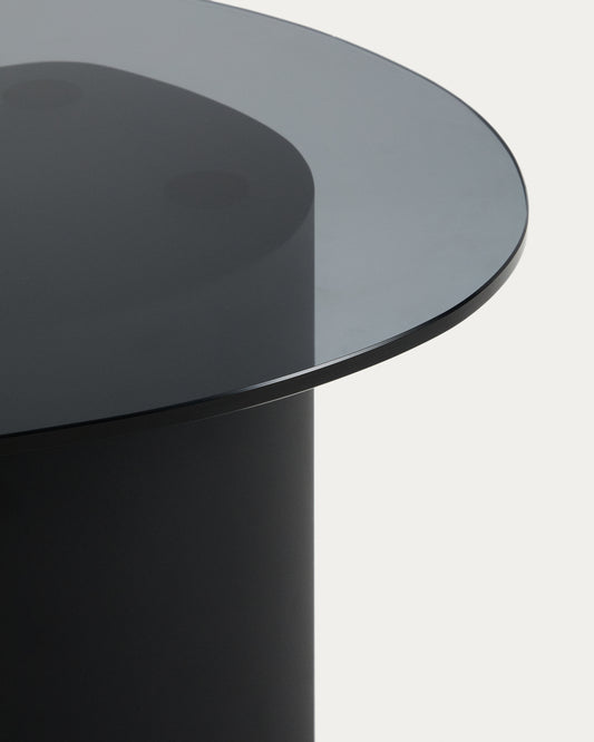 Olir side table in tempered glass and black steel 48 x 46,8 cm