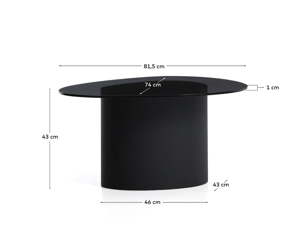 Olir coffee table in tempered glass and black steel 82 x 74 cm