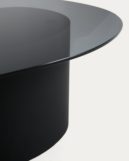 Olir coffee table in tempered glass and black steel 82 x 74 cm