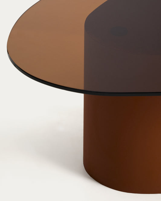 Olir coffee table in tempered glass and brown steel 82 x 74 cm