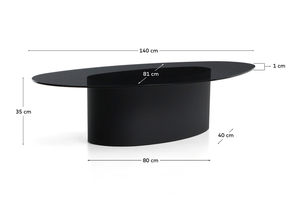 Olir coffee table in tempered glass and black steel 140 x 80 cm