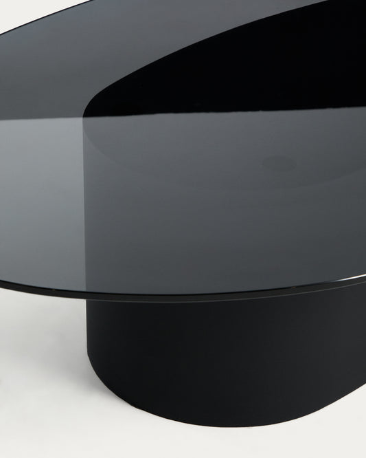 Olir coffee table in tempered glass and black steel 140 x 80 cm