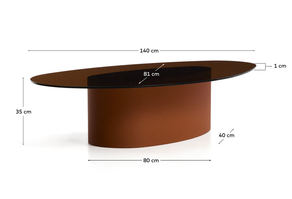 Olir coffee table in tempered glass and brown steel 140 x 80 cm
