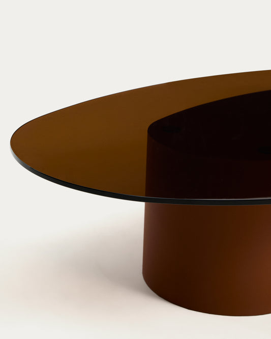 Olir coffee table in tempered glass and brown steel 140 x 80 cm