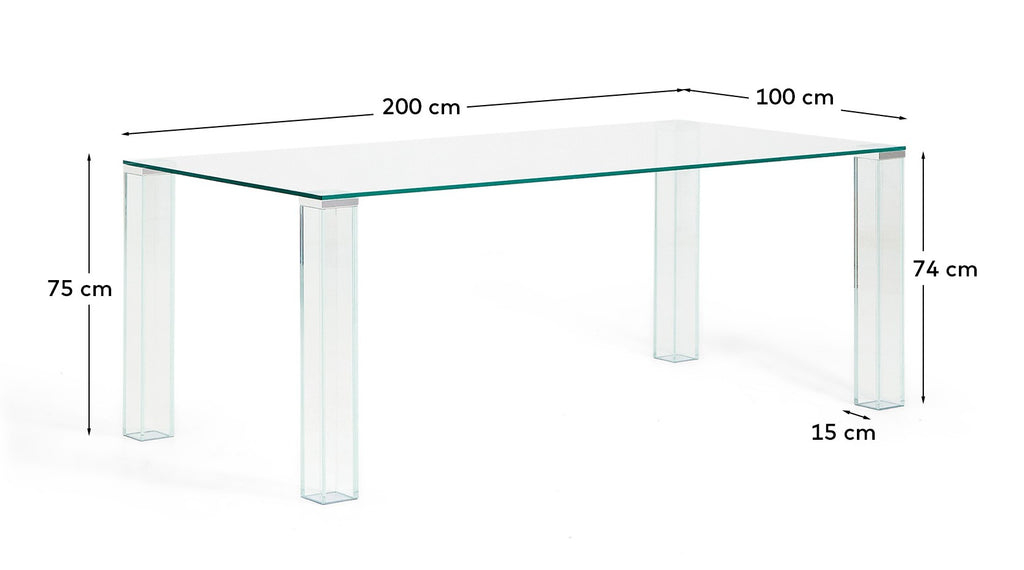 Adularia table in clear tempered glass 200 x 100cm