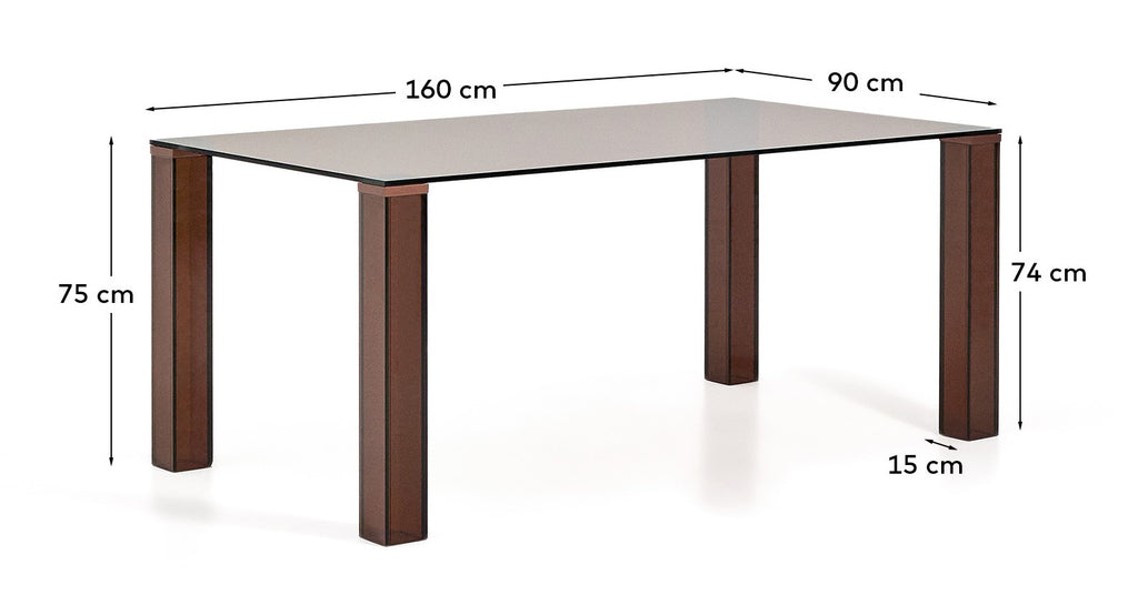 Adularia table in brown tempered glass 160 x 90cm