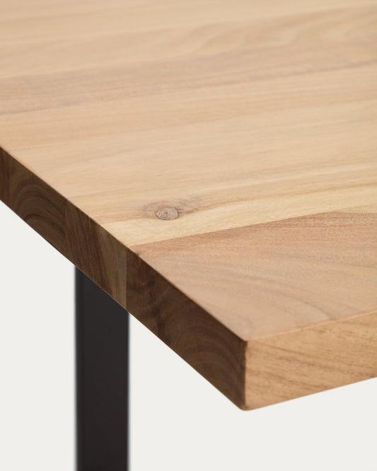 Uxue table in solid acacia wood with black steel legs 200 x 90 cm