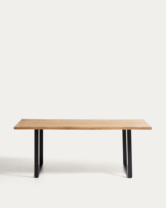 Uxue table in solid acacia wood with black steel legs 200 x 90 cm