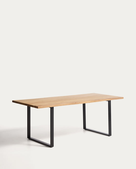 Uxue table in solid acacia wood with black steel legs 200 x 90 cm