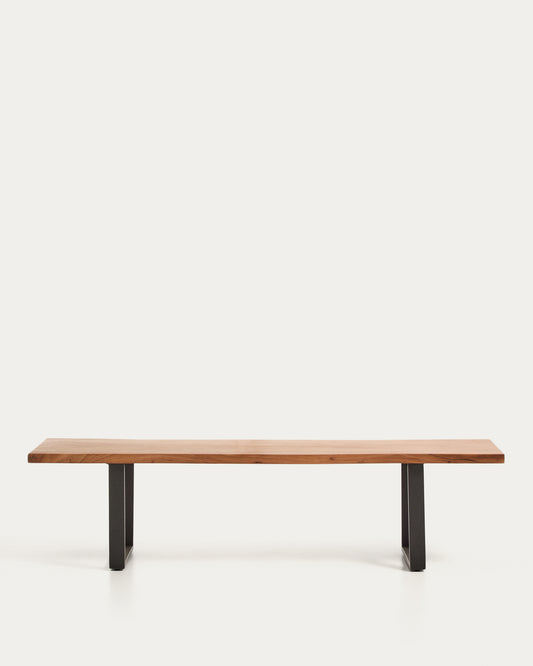 Uxue bench in solid acacia wood with black steel legs 180 x 45 cm