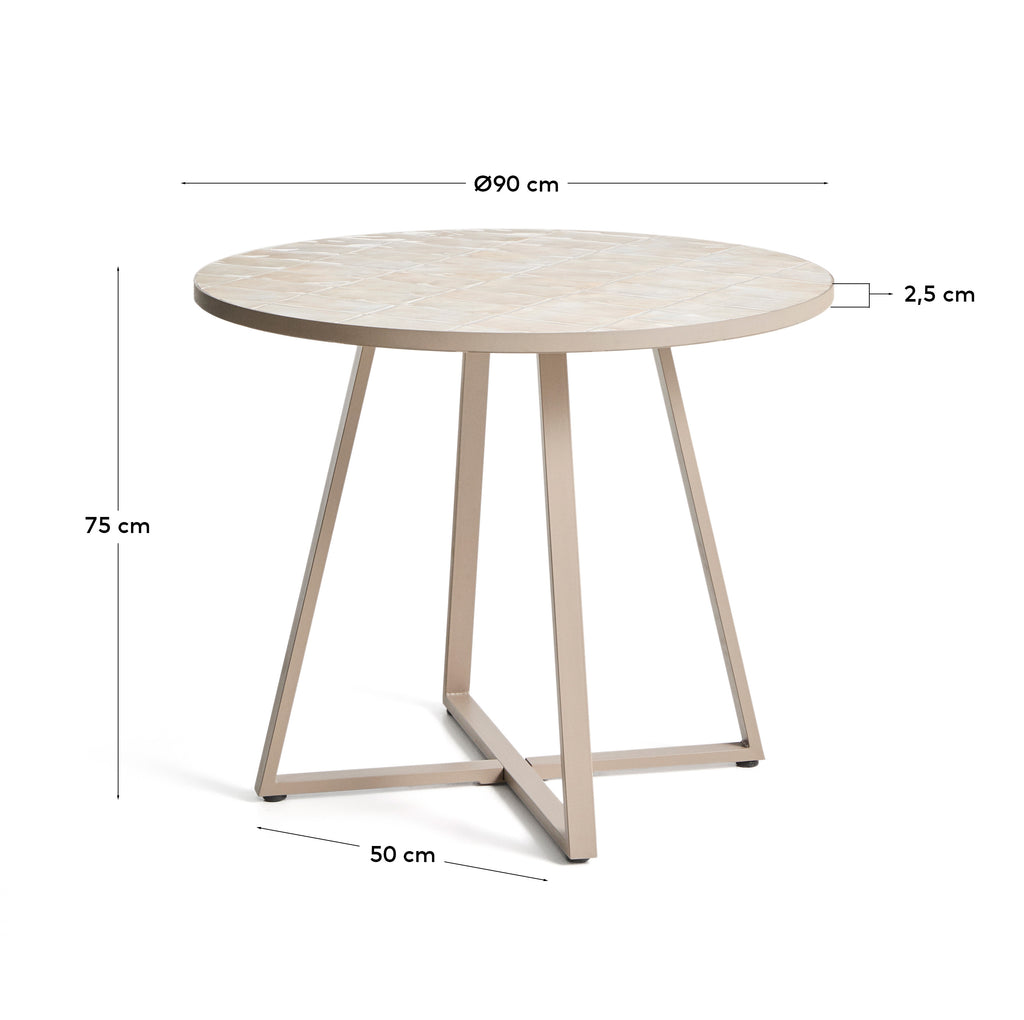 Tella round table in galvanised steel with beige tiles Ø90cm