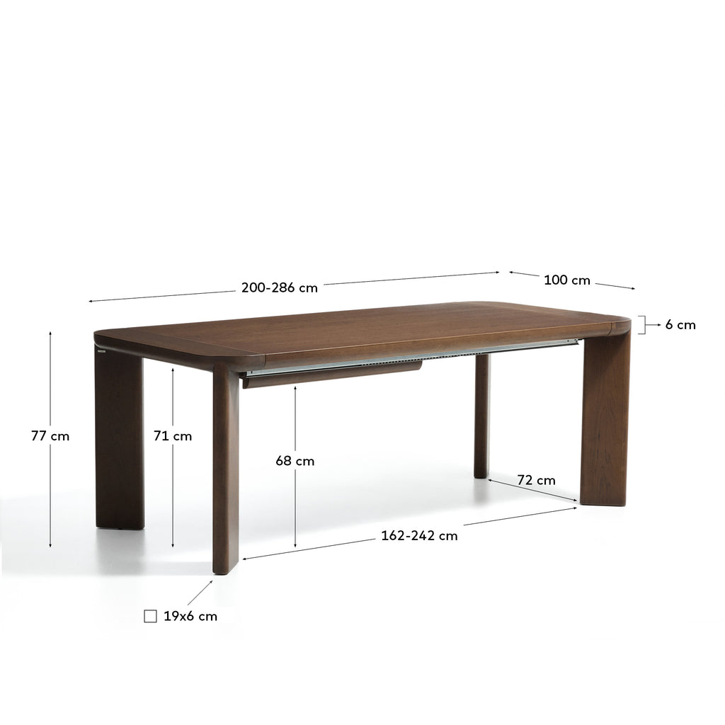 Jondal extendable table in solid oak wood and oak veneer with walnut finish FSC 100% 240 (320) x 100cm