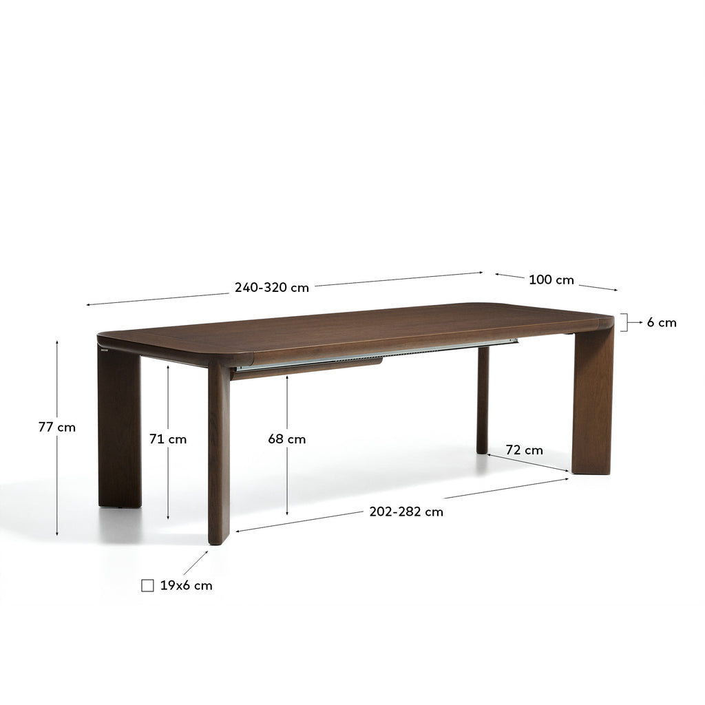 Jondal extendable table in solid oak wood and oak veneer with walnut finish FSC 100% 200 (286) x 100cm