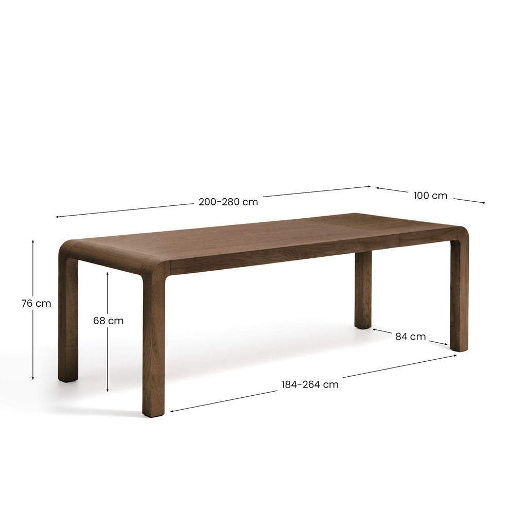Erisia extendable table in solid oak wood with a dark walnut tone finish 200 (280) x 100 cm FSC 100%