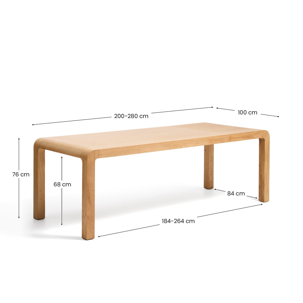 Erisia extendable table in solid oak wood with a natural tone finish 200 (280) x 100 cm FSC 100%