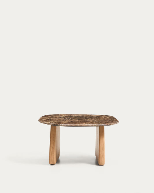 Pirita side table in brown marble with solid oak wood legs with a natural-tone finish 71 x 70cm FSC 100%