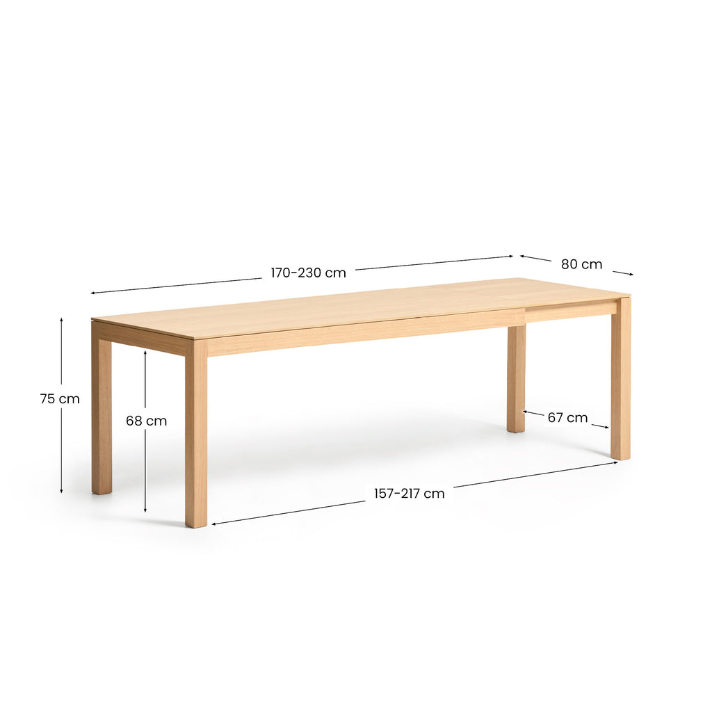 Narevi extendable table in oak veneer with natural finish 170 (230) x 80 cm