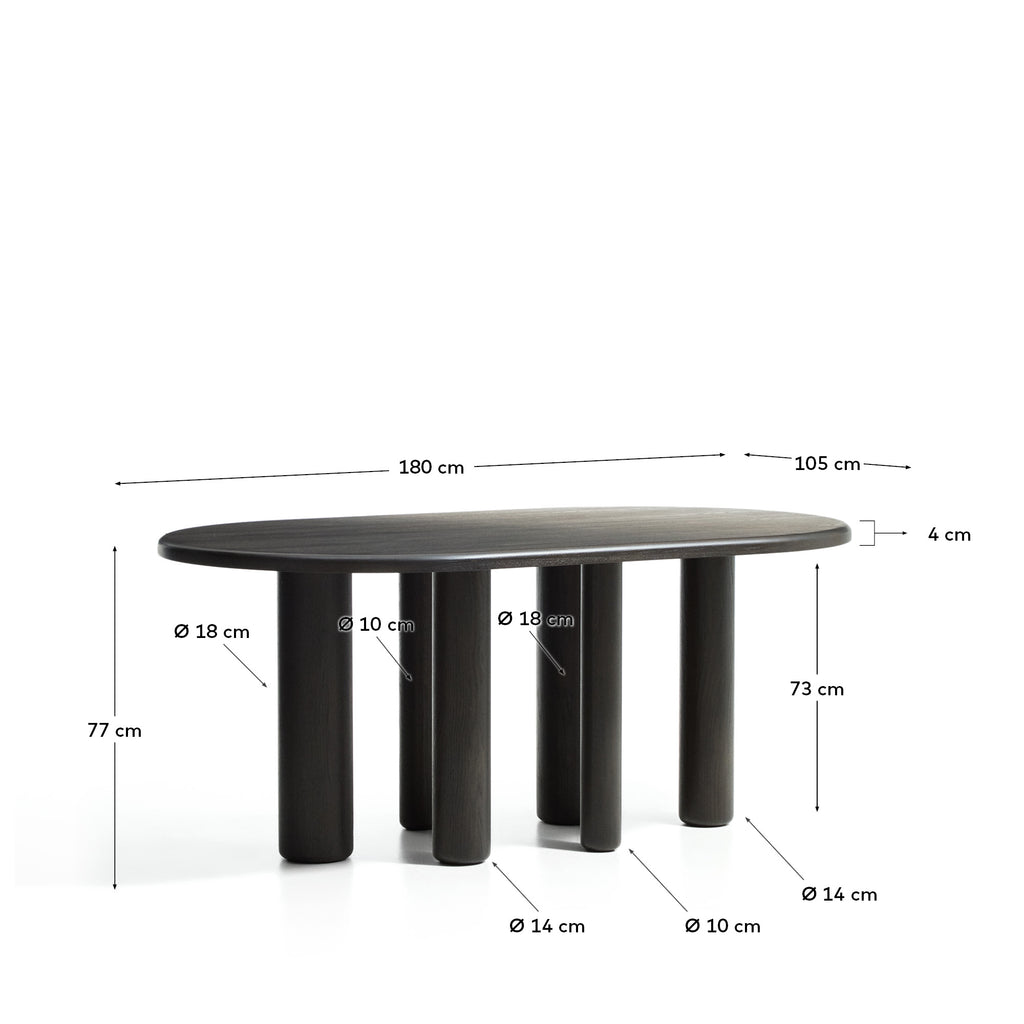 Mailen oval table in ash wood veneer with dark finish, Ø 180 x 105 cm