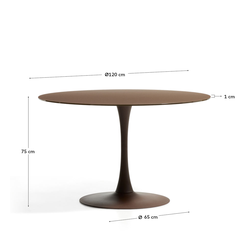 Vedira table in glass and brown steel Ø120cm