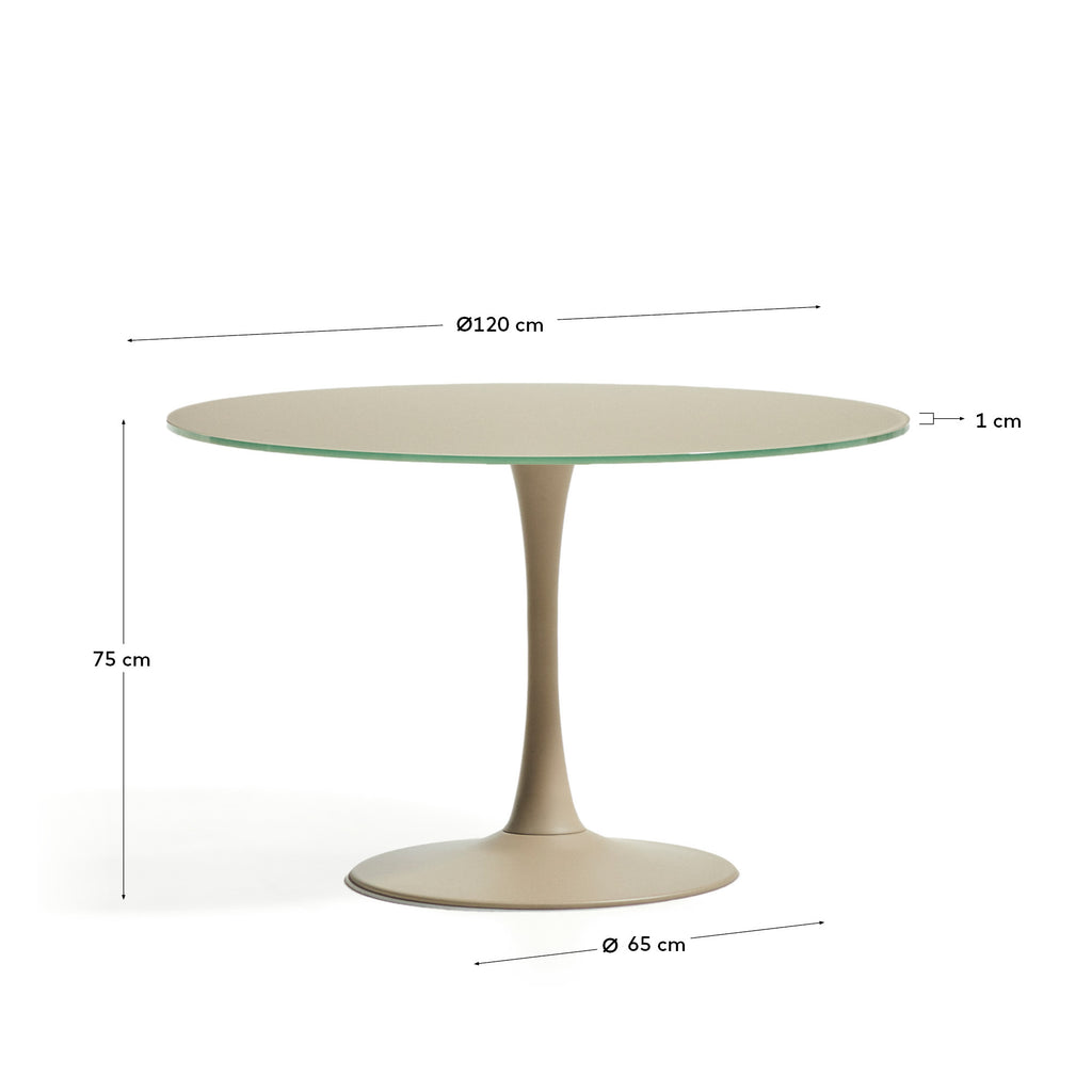 Vedira table in glass and taupe steel Ø120cm