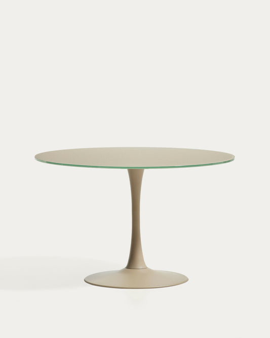 Round Vedira table in glass and taupe steel Ø120 cm